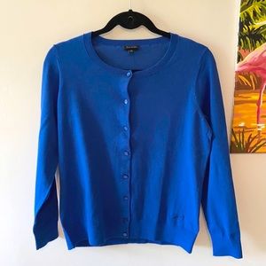 TALBOTS Bow Embroidered Cobalt Pima Cotton Cardigan